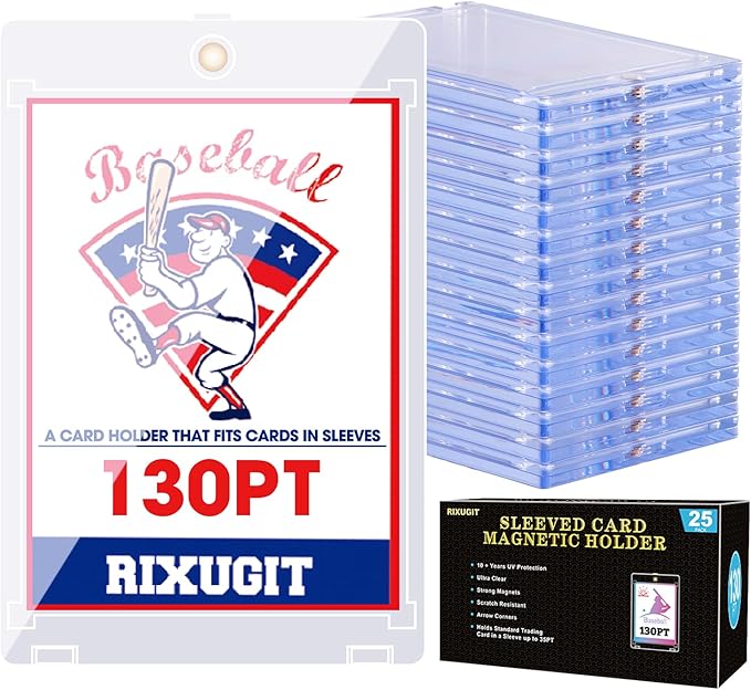 25-Pack Sleeved Magnetic Card Holders -130pt One Touch Card Holder, with 2.63"x3.7" Larger Inner Dimension, First Insert Card into Soft Card Sleeve, Then Place into Card Holder for Double Protection