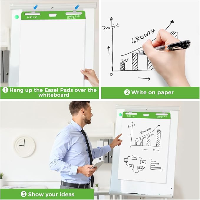 DINGIXOC Mini Easel Pads 13 x 17 Inch, 4 Pack Non-Stick Flip Chart Paper for Teacher, Training, Presentations or Brainstorming, 30 Sheets/Pad, Fits Most Easel Stands (White)
