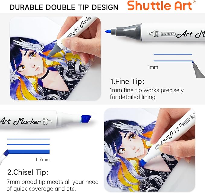 Shuttle Art 240 Colors Alcohol Markers, 239 Colors Dual Tip Art Marker Set Plus Colorless Blender, Micro-tip Pens, White Highlighter Pens, Marker Bag with Holders Perfect for Students Adults Coloring