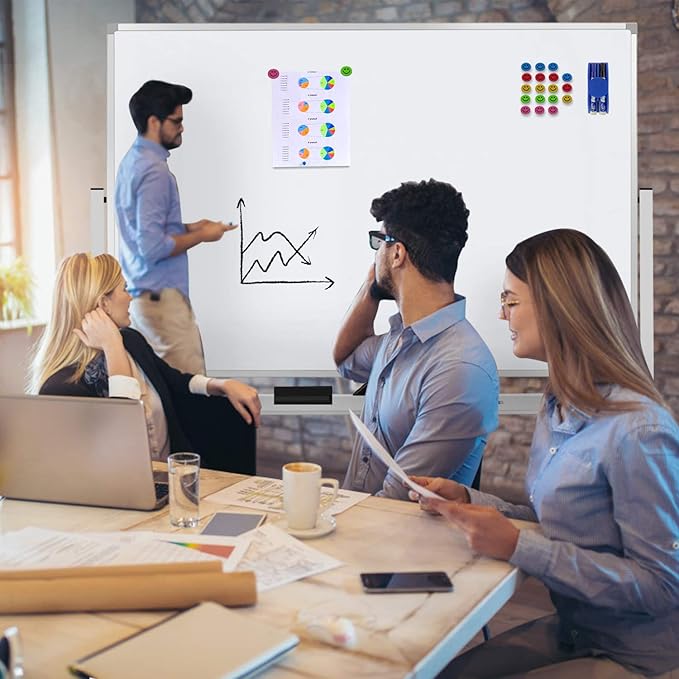 Max-officoo 60"x40" Mobile Whiteboard Double-Sided Magnetic Large Dry Erase White Board with Rolling Stand for Offices, Home & School