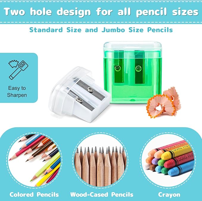 60 Pack Pencil Sharpeners Bulk - Colored Handheld Pencil Crayon Double Hole Sharpener, School Classroom Supplies