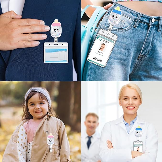 2Pcs Cute Baby Bottle Badge Reel Retractable for Nurse, Doctor, Medical Worker Nursing Student | Funny Pediatric Nurse ID Name Badge Holder 24” Durable Nylon Retractable Cord with Alligator Clip