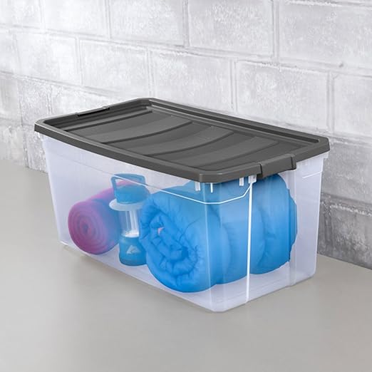 Sterilite 6-Pack Modular Stacker Box, Durable Clear Plastic Storage Bins with Latching Lids, 200 Quart - Stackable Organizing Container Boxes for Closet, Bathroom, and Office