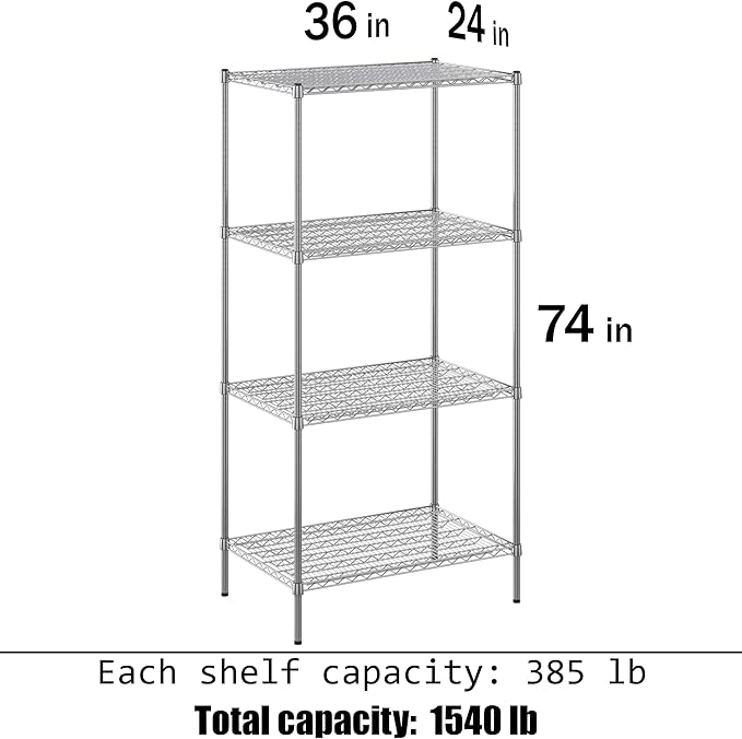 Regal Altair 24" Deep x 36" Wide x 74" Height Wire Shelving Kit | 4-Tier | NSF Commercial Storage Rack Unit