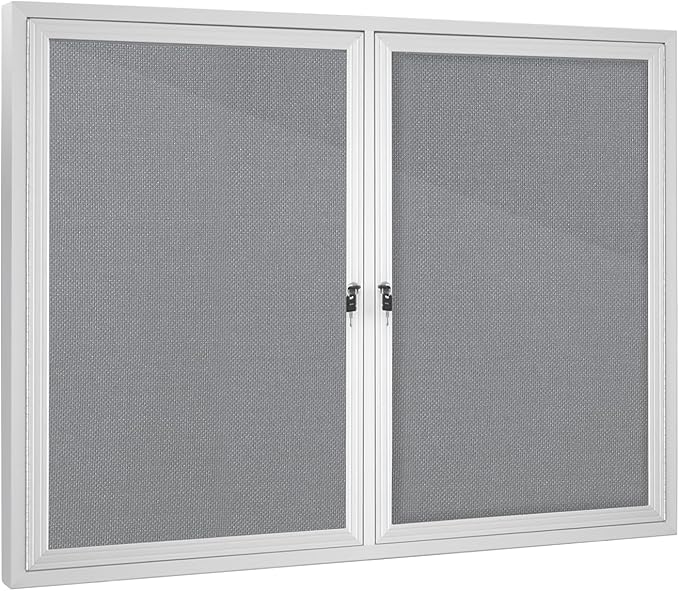 Enclosed Bulletin Board with Locking Door, Outdoor Bulletin Board Weatherproof, Lockable Display Case for Home, Office, and Community Use(31.5" L x 43.3" W Gray)