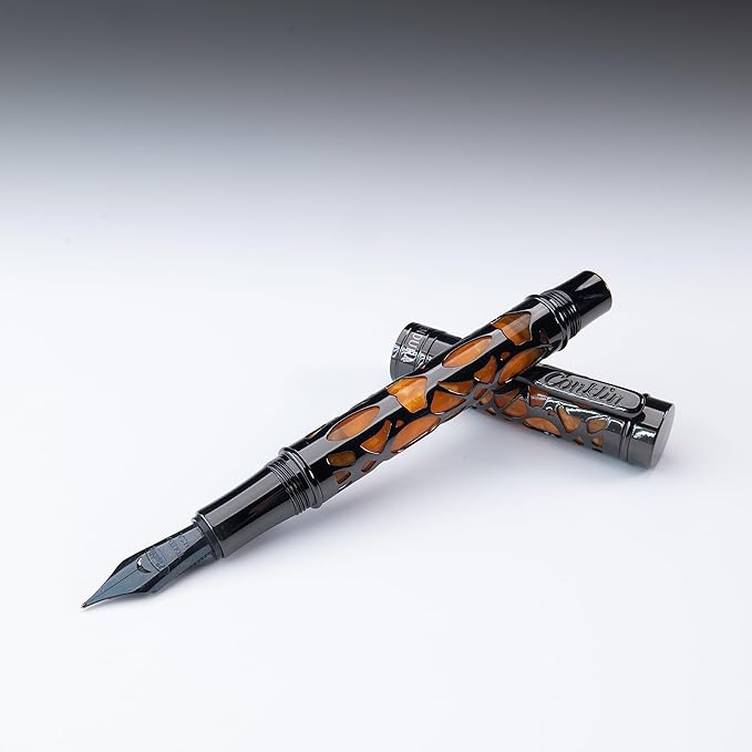 Conklin Endura Deco Crest Fountain Pen in Orange with Rose Gold Accents – Extra Fine Nib, Refillable Luxury Writing Instrument