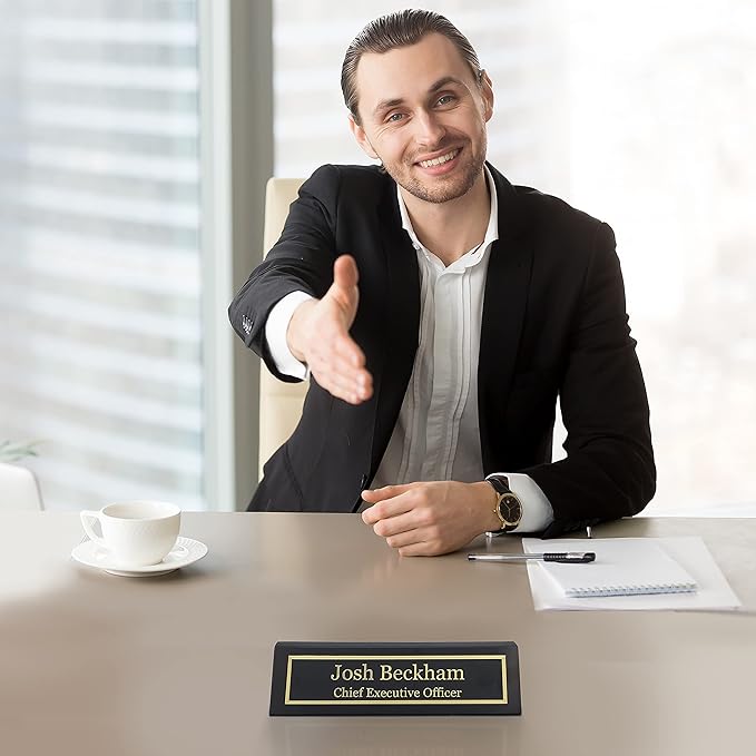Engraving International Business Wood Name Plate for Desk | Customizable 2" x 8", Black Piano Finish Name Plaque | Classic Rosewood Design | Perfect for Office Decor & Professional Gifts