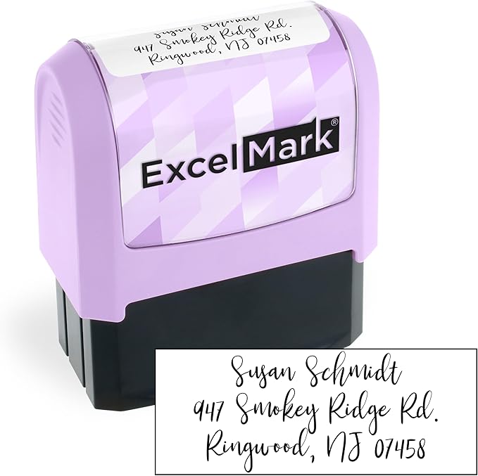 ExcelMark Address Stamp - Custom Return Address Stamp with Elegant Designs, Vibrant Colors & Patterns – Perfect for Mail, Invitations & Gifts (Violet Mount, Custom)