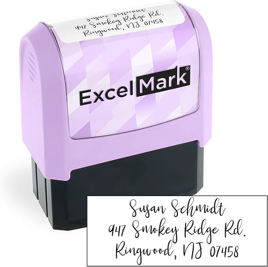 ExcelMark Address Stamp - Custom Return Address Stamp with Elegant Designs, Vibrant Colors & Patterns – Perfect for Mail, Invitations & Gifts (Violet Mount, Custom)