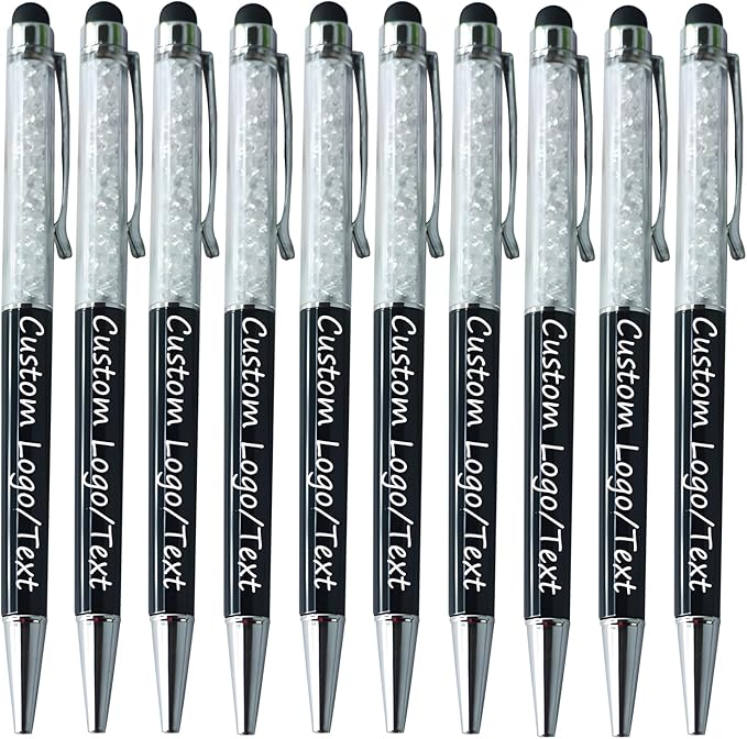 Yucold Customized Pens with Name/Logo - Touch Screen Stylus Ballpoint Pen, Perfect for Weddings, Business & Personalized Gifts (Black,20)