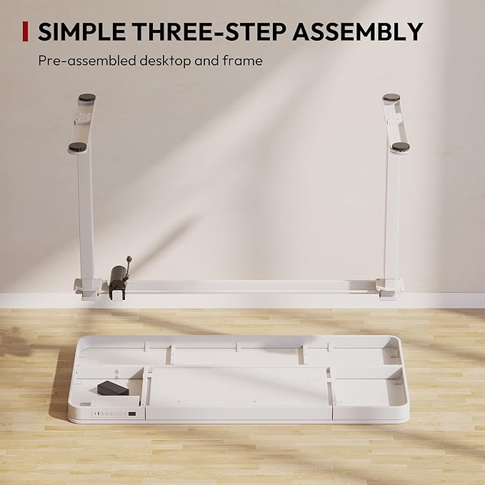 Standing Desk with Drawer, Electric Height Adjustable Home Office Desk with Storage & USB Ports, 55 inch White Wood Tabletop/White Frame
