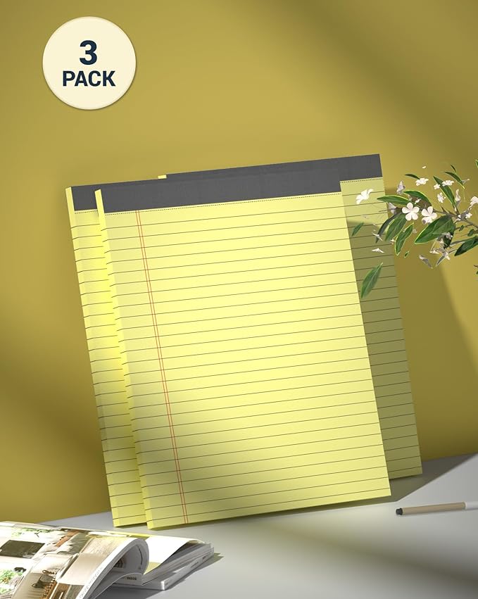Legal Pads 8.5 x 11, 3 Pack Yellow Note Pads 8.5 x 11 Writing Pads Perforated Paper Tablets 8-1/2 x 11 Wide Ruled Legal Notepads Lined Pads of Paper Notepads Yellow Notebook 30 Sheets Per Notepad