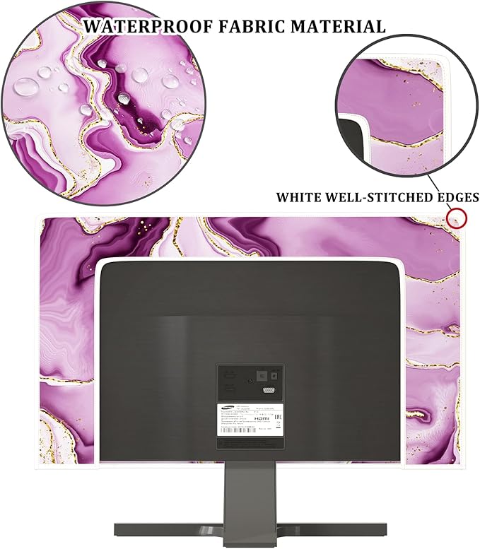 Baocicco Violet Gold Marble Waterproof Weatherproof and Dust-Proof TV Screen Cover 50, 51, 52 Inch for Home Office Creative TV Covers for TVs Screen Anti-Static Dustproof Protective