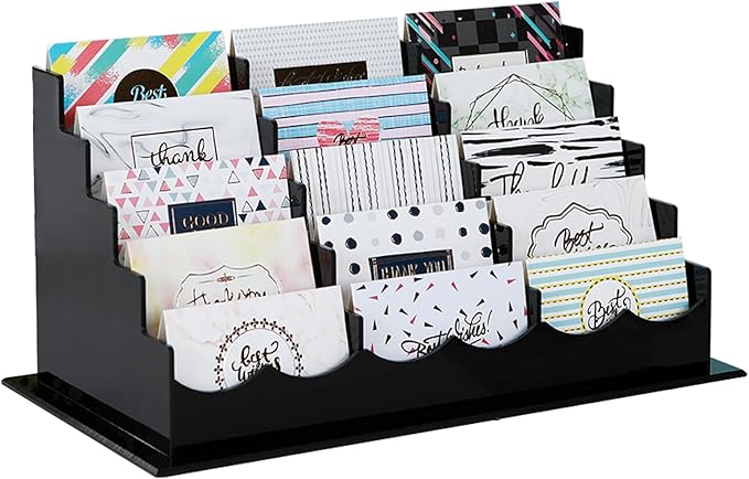Vevitts Business Acrylic Card Holder Display for Desk, 15 Slots 5 Tiers Multiple-Black Acrylic Business Card Stand Set, Holds Approximately 750 Cards