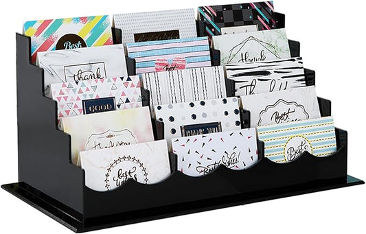 Vevitts Business Acrylic Card Holder Display for Desk, 15 Slots 5 Tiers Multiple-Black Acrylic Business Card Stand Set, Holds Approximately 750 Cards