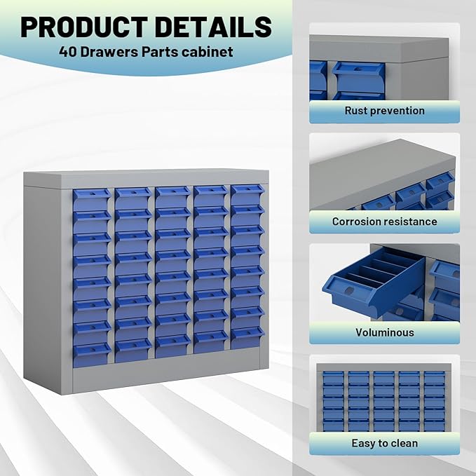 Exerock 40 Drawer Tool Storage Cabinet with ABS Drawers, Bolt and Nut Organizer Parts Box, Hardware Shelving Unit for Garage and Workshop
