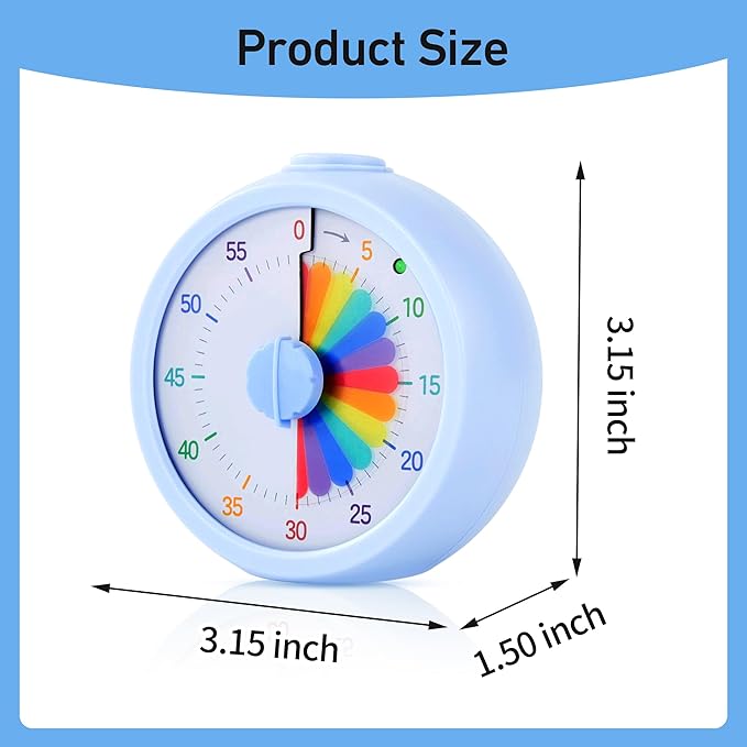 Visual Timer, 60-Minute Countdown Timer for Kids and Adults with Adjustable Volume, Rainbow Design Time Management Tools with Silent Operation, Suitable for Classroom, Office and Home (Blue)