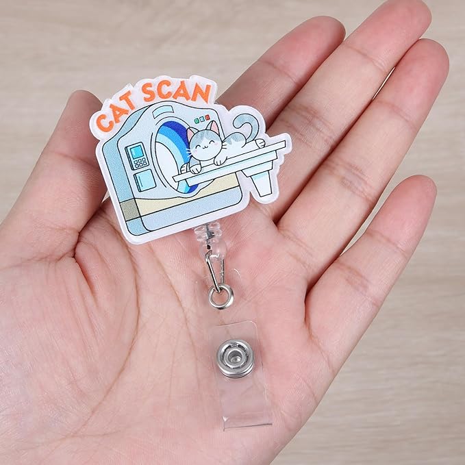 Cat Scan Funny Radiology Nurse Badge Reel, Cute Retractable ID Card Badge Holder | Medical Badge Clip for Pediatric Emergency ER ED RT(R) CT Radiologists Nurses Radiologic Technologists CNA RN LPN