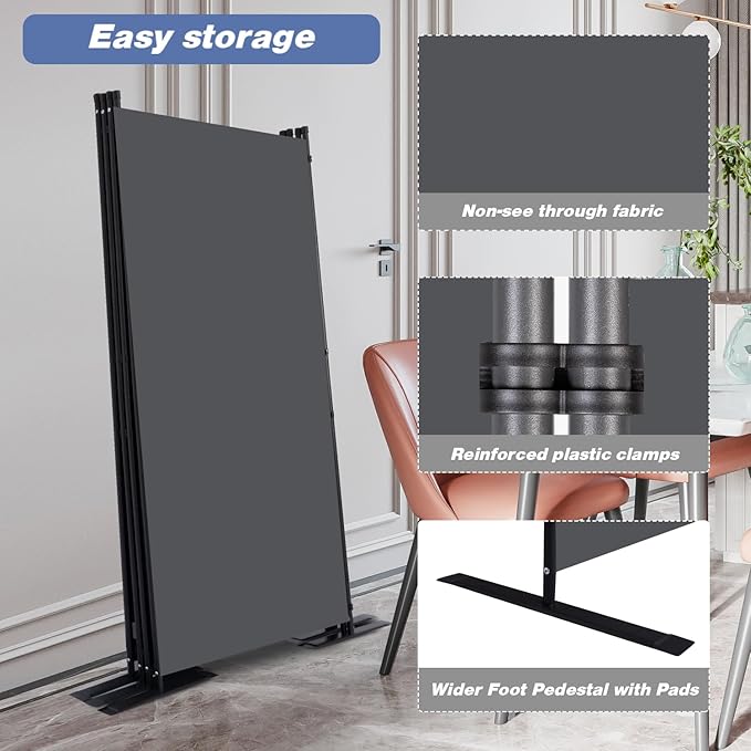 CHOSENM Room Divider, 4 Panel Folding Privacy Screens with Wider Support Feet, 6 Ft Portable Room Partition for Room Separator, 136" W X 71" H,Grey