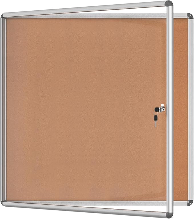 Mifuro 38"x38" Enclosed Bulletin Board, Lockable Weather-Resistant Aluminum Cork Noticeboard for School & Office, Silver Frame w/Cork