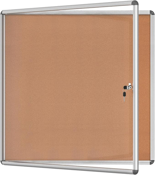 Mifuro 38"x38" Enclosed Bulletin Board, Lockable Weather-Resistant Aluminum Cork Noticeboard for School & Office, Silver Frame w/Cork