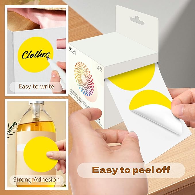 3 Inch Round Color Coding Labels (500 per Roll) - Colored Dot Stickers Round Labels for Inventory, Warehouse, Office Organizing - Yellow Circle Stickers