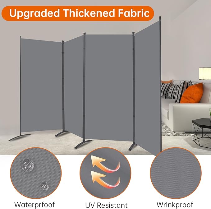 Room Divider 6FT Folding Privacy Screens, 4 Panel Partition Room Dividers w/Freestanding Design, Portable Wall Divider for Room Separtation, Fabric Screen Panel for Home Office Bedroom Dorm