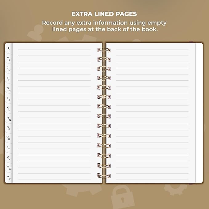 Clever Fox Password Book Spiral – Internet Address & Password Organizer with Laminated Alphabetical Tabs – Password Keeper Journal – Hardcover, Medium Size, 6.1x7.7” (Brown)