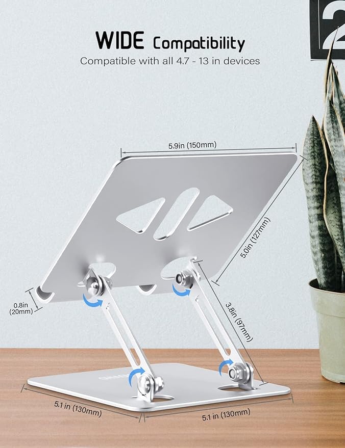 Aoviho Tablet Stand Holder for Desk, Adjustable Desktop Tablet Holder, Foldable Aluminum Tablet Mount for iPad pro 11, iPad Air Mini, Samsung Galaxy Tabs Z Fold Kindle Fire 4-12 inch, Silver