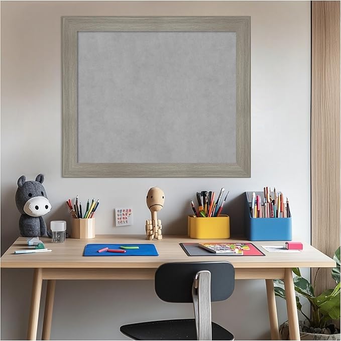 Amanti Art Grey Framed Magnetic Board 24x28 Medium Vision Board for use with Magnets, 100% Metal Sheet to Display Items as Office Decor or for Home Organization in mudroom, Kitchen or Kids Room