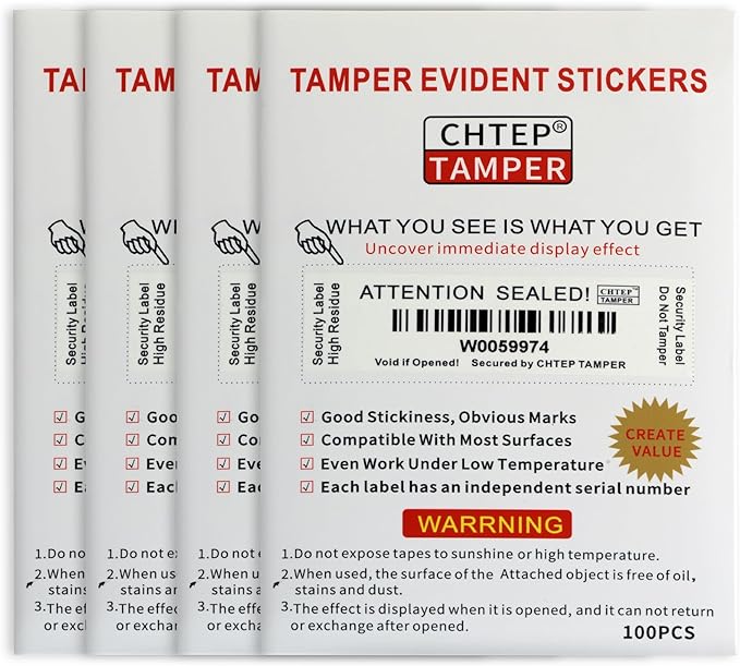 ChtepTamper 100 Pieces Total Transfer Tamper-Evident Stickers Security Labels Great for Goods Shipping,Exchange of Agency Files, Privacy Protection or More(Serial Number 1 * 3.54inches White)