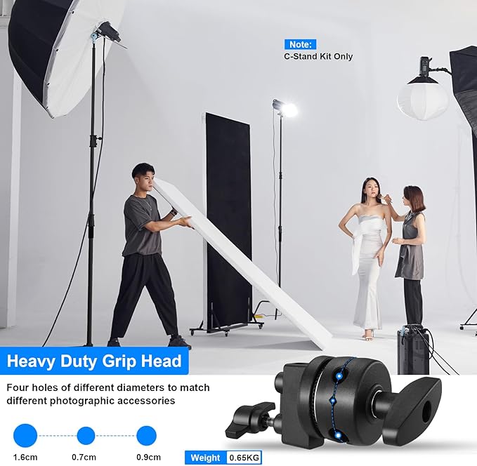 soonpho Heavy Duty C Stand with Boom Arm,Black Stainless Steel Tripod Base Adjustable Photography Light Stand with Grip Head/Sand Bag for Lighting,Overhead Shooting,Reflector,Softbox,Umbrella...