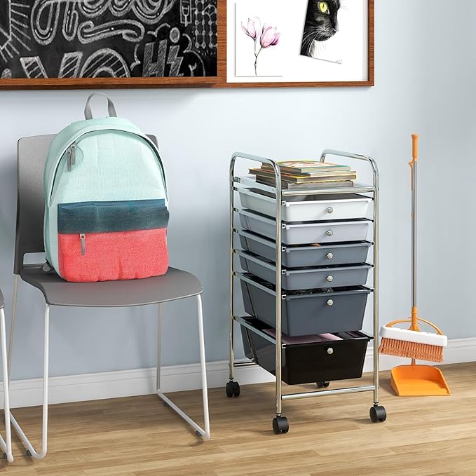 RELAX4LIFE 6-Drawer Rolling Storage Cart - Classroom Organization on Wheels w/Removable Plastic Drawers, Mobile Art Craft Cart for School Paper Home Office, Utility Cart with Drawers (Gradient Grey)