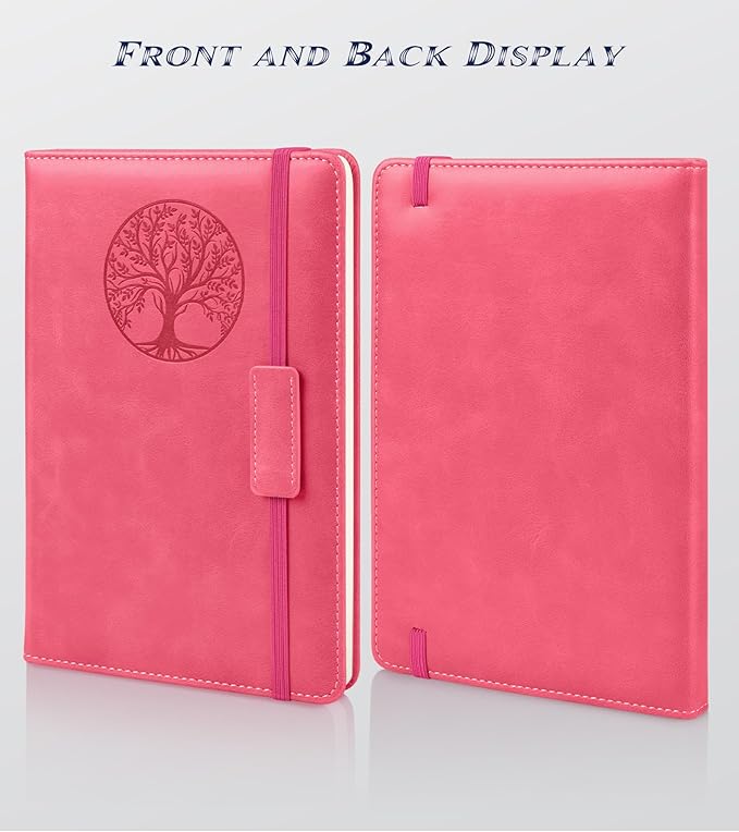Biuwory Lined Journal Notebook for Women Men,256 Pages A5 Hardcover Leather Journals for Writing,Travel,Business,Work & School,College Ruled Notebooks for Note Taking,Diary Notepad 5.7"×8.3"(pink)