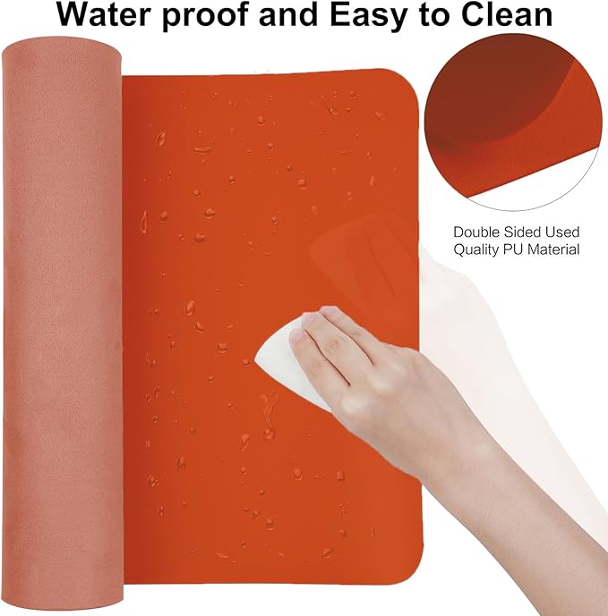 Boutilon Leather Desk Pad Protector,Non-Slip Mouse Pad,Laptop Desk Pad,Office Mouse Mat,Waterproof Leather Desk Blotter,Desk Writing Pad for Office and Home (XXXL-Orange H,47"x 24")