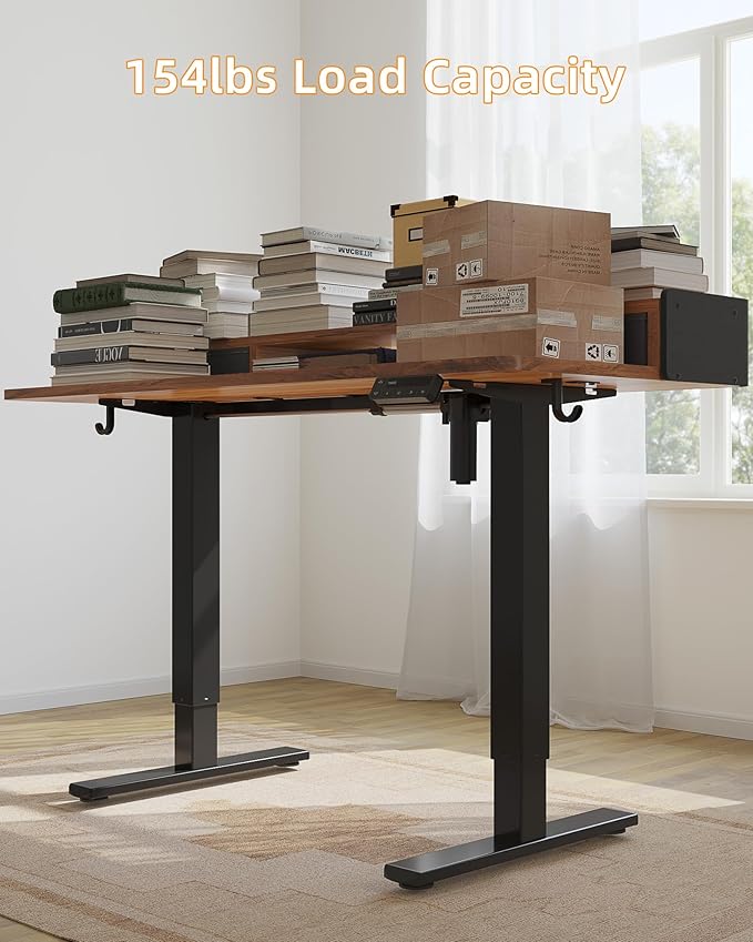 YIHAYO Electric Standing Desk with Drawers, 40 x 24 Inches Adjustable Desk with Storage Shelf, Stand Up Desk with Splice Board, Computer Table for Home Office, Black Frame/Rustic Brown Top