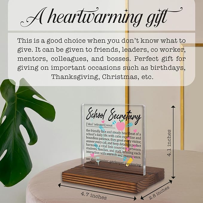School Secretary Gifts, Thank You Desk Sign for Office Staff, Appreciation Plaque for School Administrative Assistants, Graduation Retirement Office Decor PA032