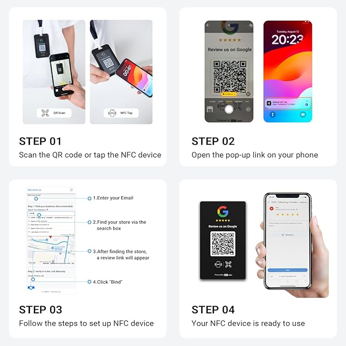 Hotlabel Review Stand 2-Pack + Black & White + for Boosting Google Reviews + NFC Tap & QR Code + Share 1 Independent Link (Supports 1 Store) + All Phones Compatible + No App/Subscription