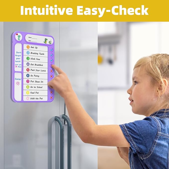2-Pack Magnetic Chore Chart for Kids, ADHD Task Tracker Easy-Check Routine Dry Erase Board, to-Do List Planning Tool with Stand for Fridge/Desk/Home/School, 6 Reusable Sheets, 4 Markers Purple