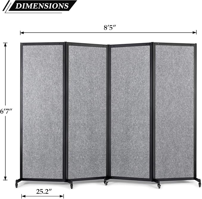 Strongbird Room Partition,Office Divider,Portable Commercial Screen Dividers,Privacy Partition Separator,Classroom School Dividers, 8'5"L* 6'7"H,4 Panel,Light Grey