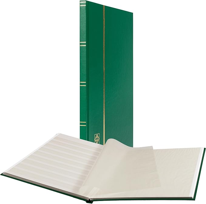 LIGHTHOUSE – “BASIC” Hard Cover Stockbook for Stamps – 16 White Cardstock 9”x12” (A4) Pages with Glassine Strips - Green