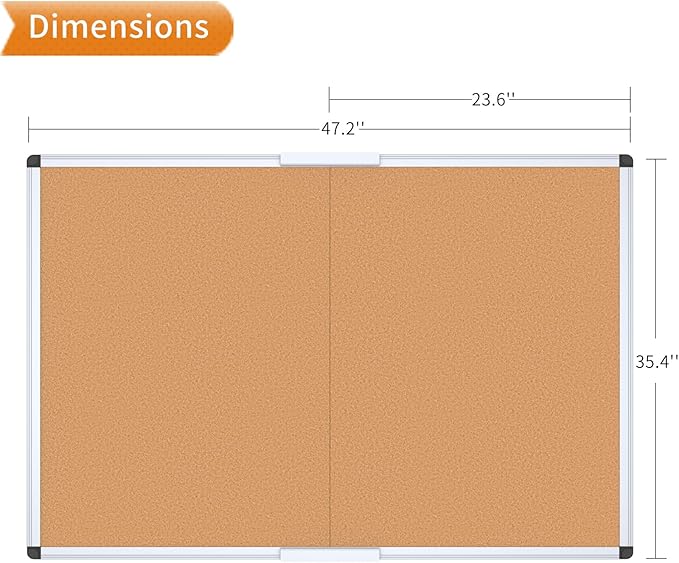 VIZ-PRO Cork Bulletin Board/Foldable Noticeboard, 48 X 36 Inches, Silver Aluminium Frame