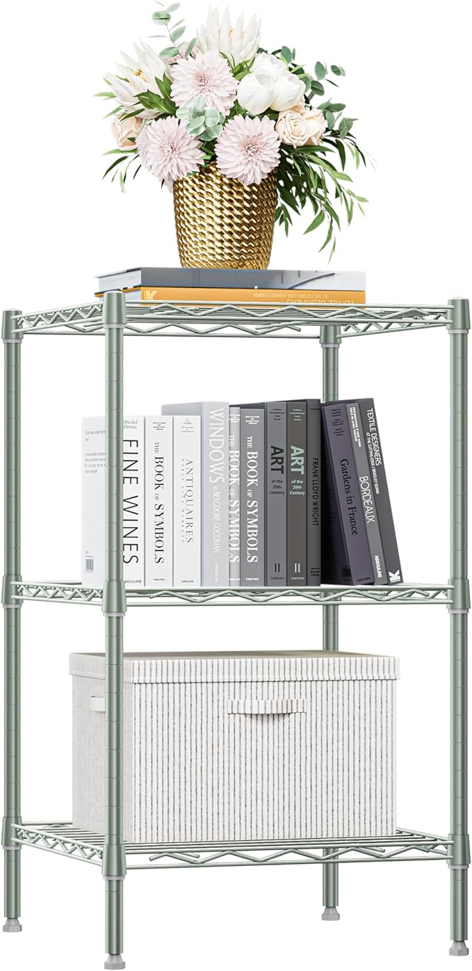M MZG 750 lbs 3-Shelf Storage Shelves Wire Shelving Unit Standing Metal Rack for Small Places Narrow Wire Rack for Bathroom, Green 13.8 D x 13.8" W x 25.5" H