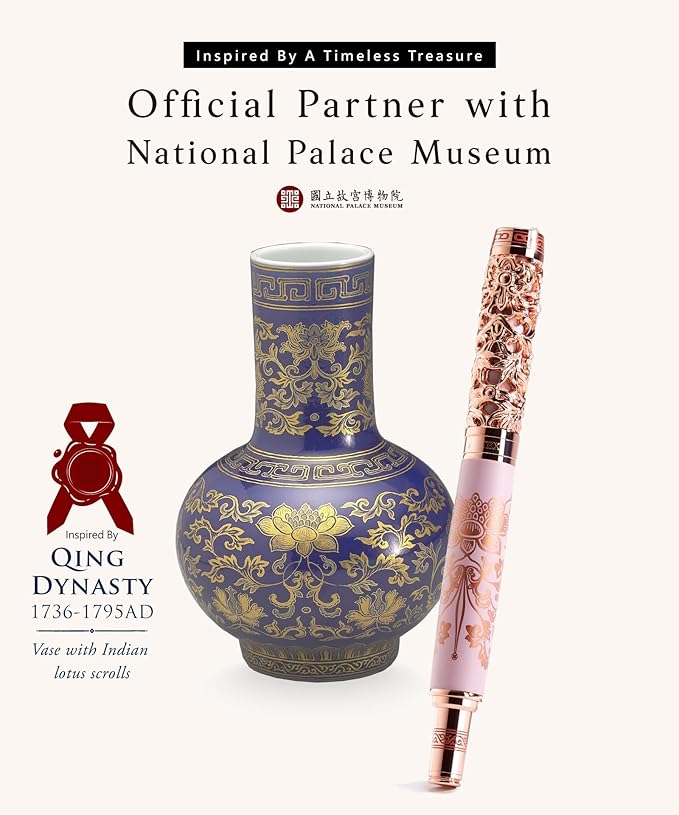 ARTEX Luxury Fountain Pen Set With Stand - Museum Art Collections - Crafting Timeless Beauty - the Best Gift & Office Desk Decor, German SCHMIDT Fine Nib, Solid Metal & Marble Texture