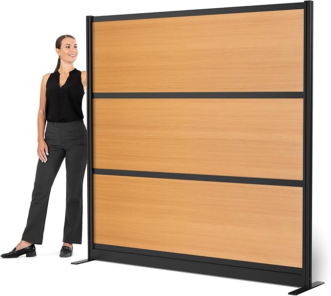 Stand Up Desk Store Beechwood Aesthetic Modular Walls | 70" W x 70" H Modular Room Dividers with Natural-Looking Woodgrain Finish for Offices, Classrooms, and More