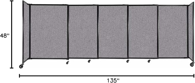Versare Straightwall Sliding Portable Wall Partition | Freestanding Office Dividers | Locking Wheels | Temporary Room Separator | 11'3'' Wide x 4' Tall Cloud Gray Fabric Panels