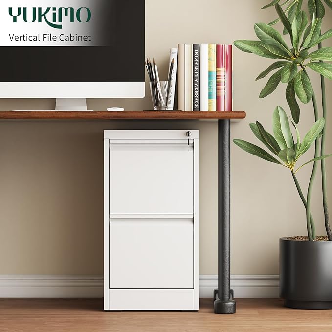 Yukimo 2 Drawer File Cabinet for Home Office, Vertical File Cabinet with Lock, Locking File Cabinet Hanging Files for A4/ Legal/Letter, Require Assembly, White