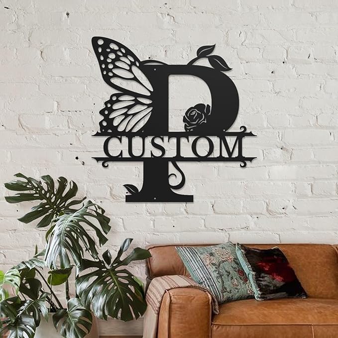 Personalized Custom Letter Name metal Signs,Custom Black Letter Monogram Wall Art Decor,Metal Signs Plaques Outdoor wall Decorative Signage (P)