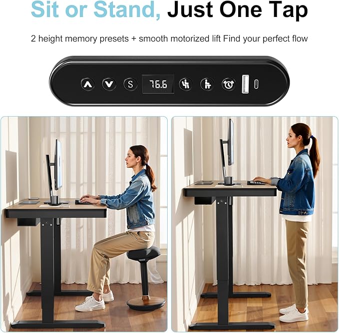 ERGO COLLECT Electric Standing Desk 48 Inch - One-Piece Desktop with Drawer, Cable Management, Wireless Charging & USB Port, Quiet Motor - for Home Office, Walnut