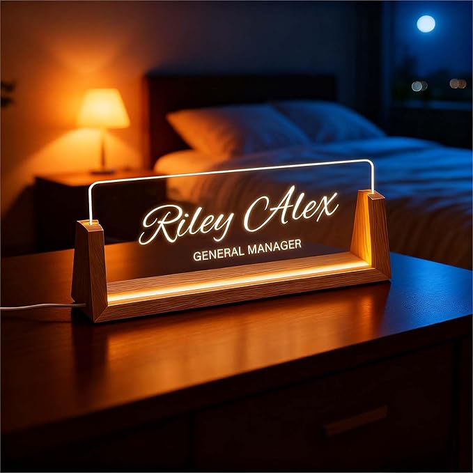 Custom Name Plate for Desk, Personalized Light Up Acrylic Desk Name Plate, Corporate Gifts for Employees Coworkers, Office Decor for Women Men